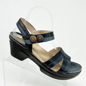 Sanita Women's Sienna Dark Blue Leather Slingback Wedge Sandals Size 11 Button